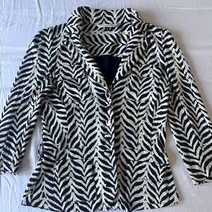 Diane Von Furstenberg Black and White Zebra-Print 100% Cotton Blazer Size 6